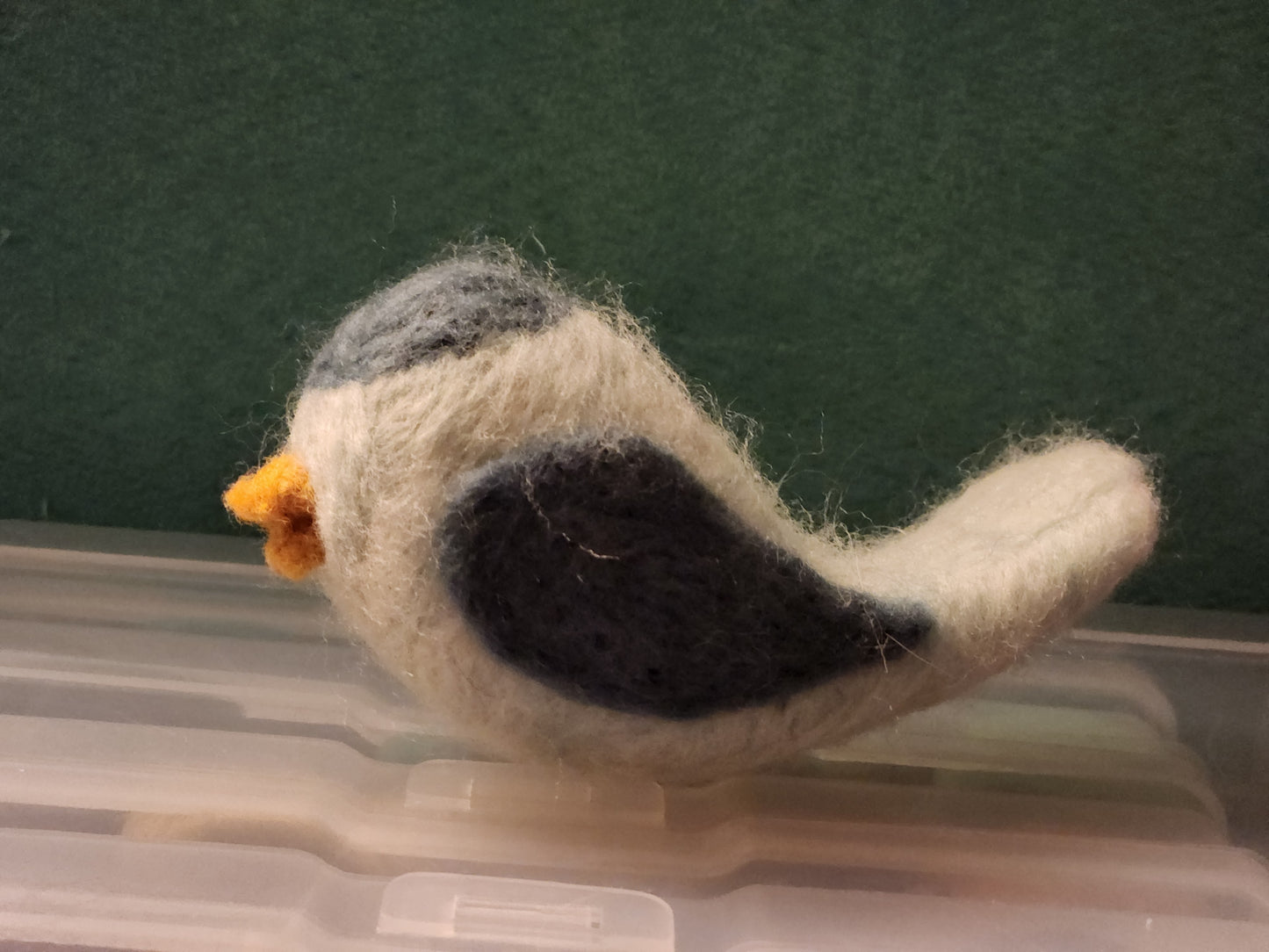 felted bird in seafoam
