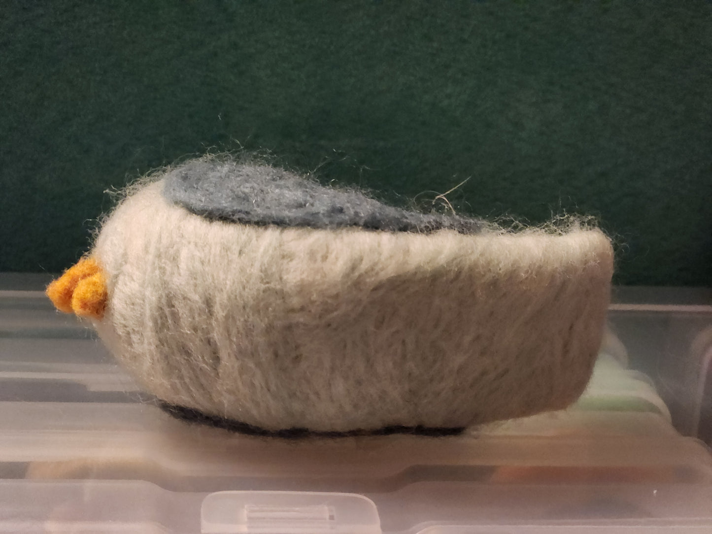 felted bird in seafoam