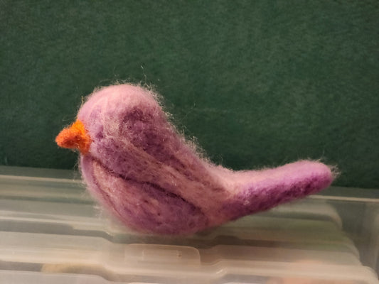 felted bird in purple